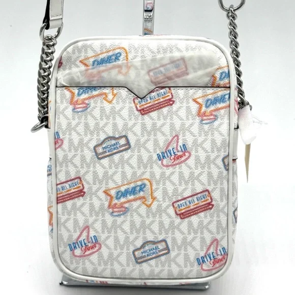 Michael Kors Jet Set Medium Printed Signature Logo Crossbody Bag Optic White